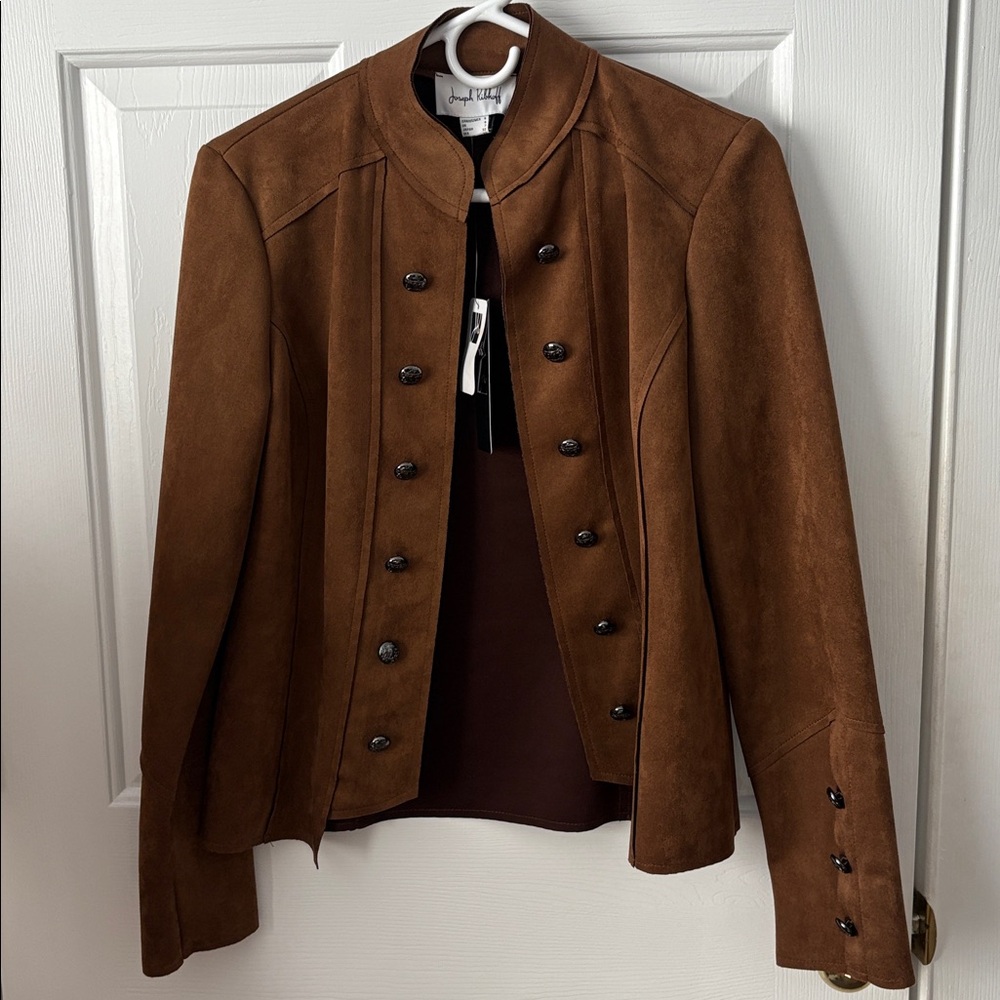 NWT Stunning Joseph Ribkoff Jacket-Suede Look Brown Cropped Jacket Sz4 - Picture 3 of 17